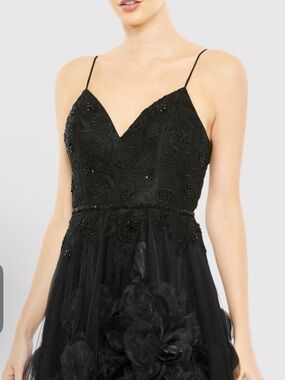 Mac Duggal Black Strapless Beaded Tulle Evening Dress